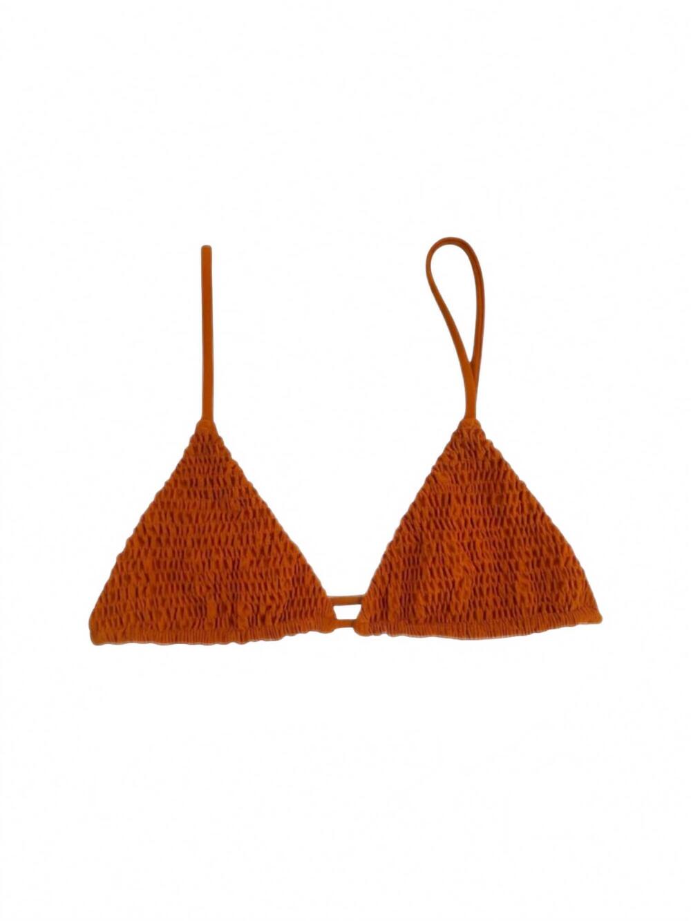NEW AILA BLUE women's cinco smocked triangle top in terracotta
